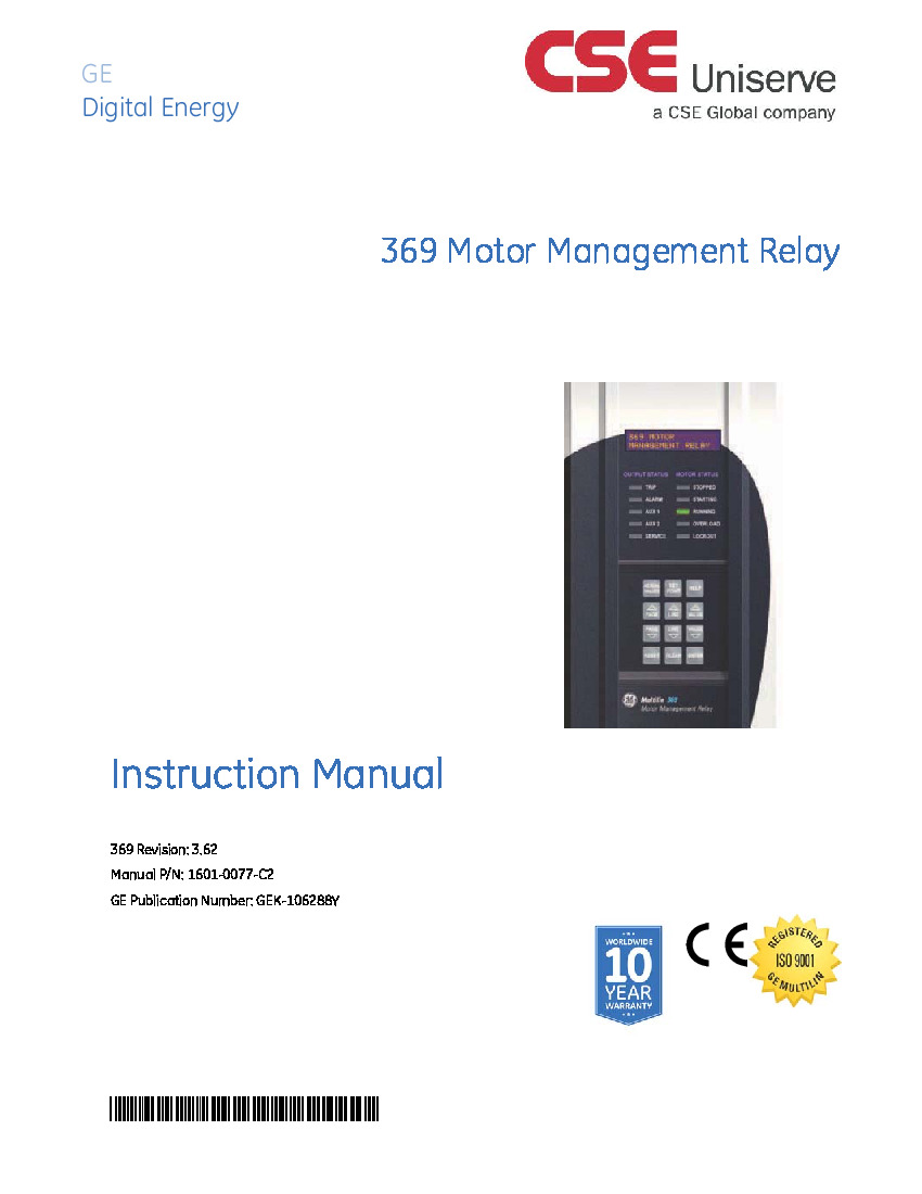 First Page Image of 369-HI-R-M-0-0 GE Multilin 369 Manual 1601-0077-C2.pdf